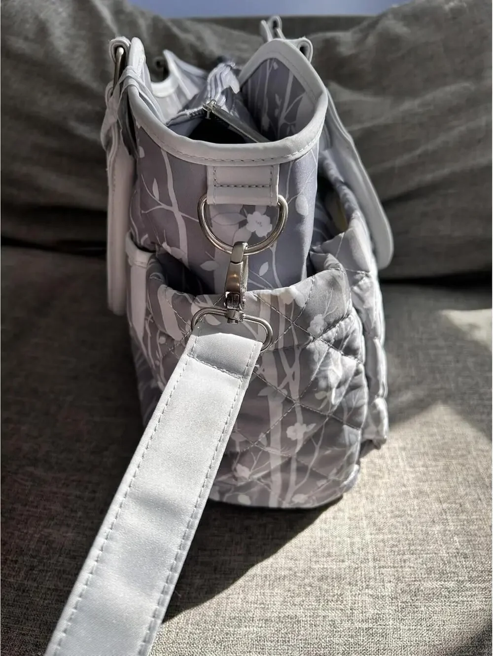 Laura Ashley Baby Gray Floral Diaper Bag Tote Changing Pad Pockets